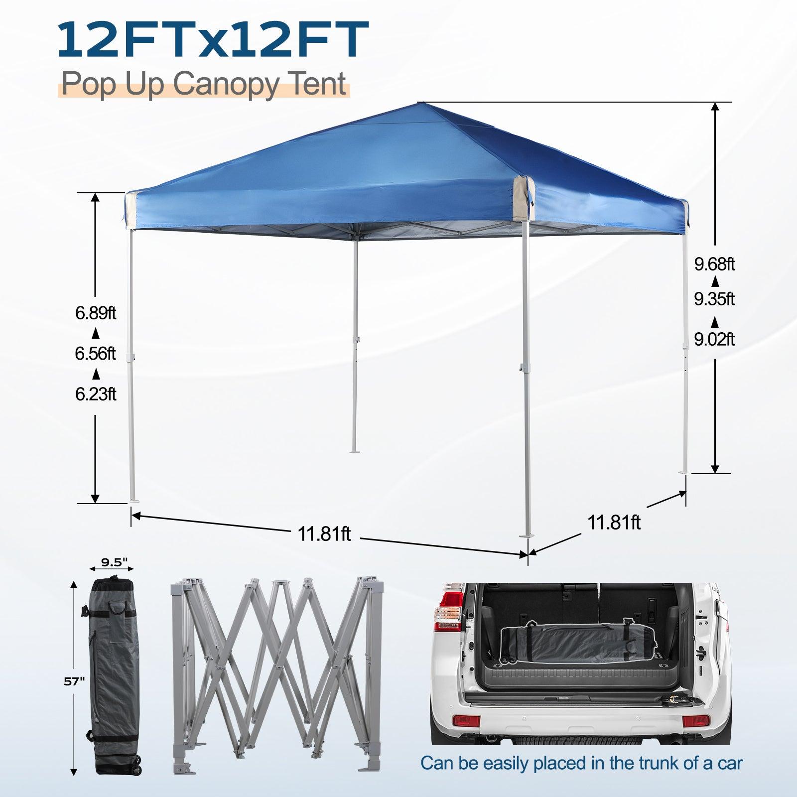 12 x 12 FT Pop Up Canopy Tent with Roller Bag, Instant Shade Canopy Blue Aoodor