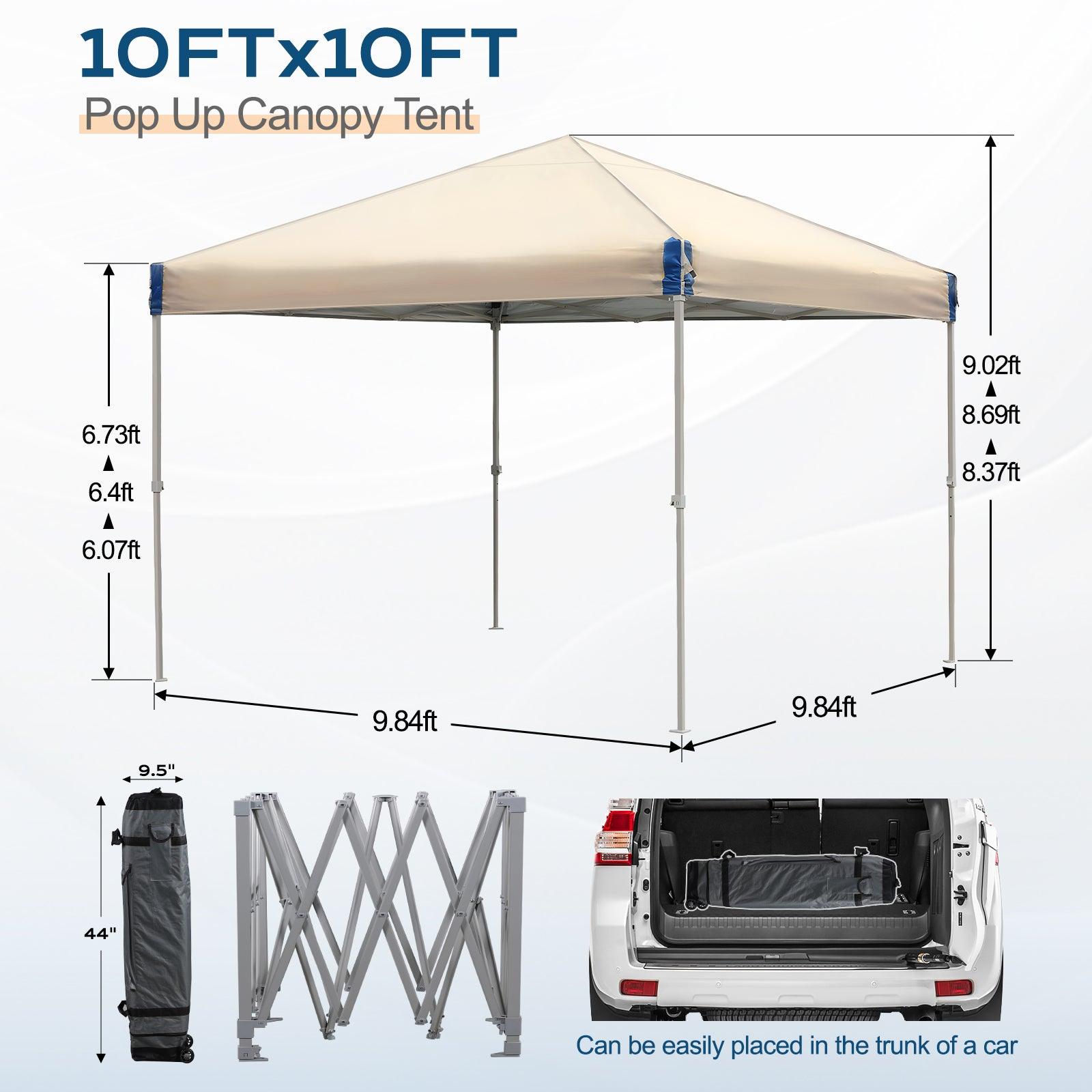 10 x 10 FT Pop Up Canopy Tent with Roller Bag, Instant Shade Canopy Brown Aoodor