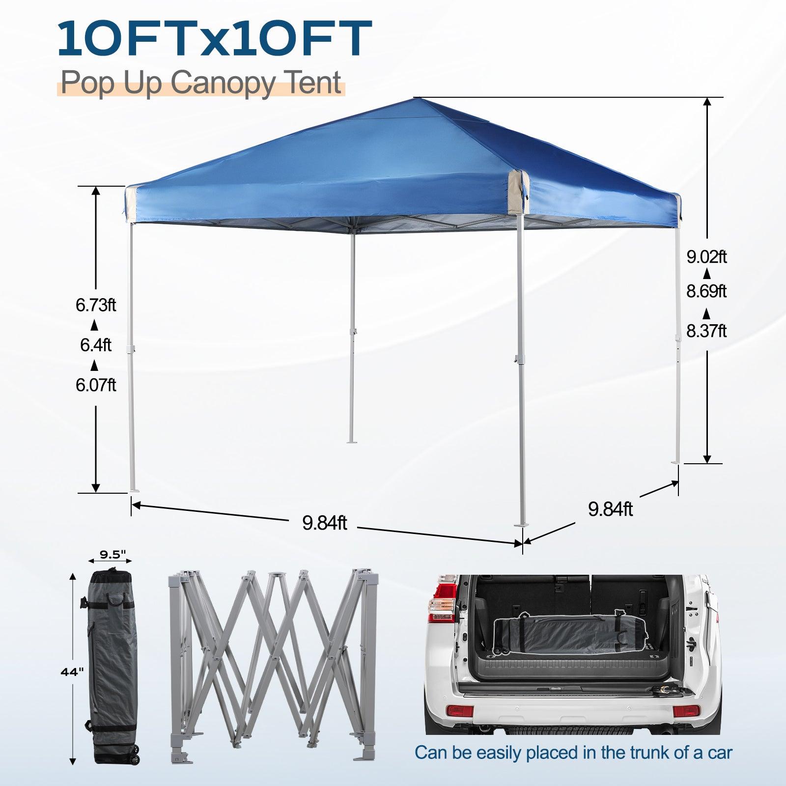 10 x 10 FT Pop Up Canopy Tent with Roller Bag, Instant Shade Canopy Blue Aoodor