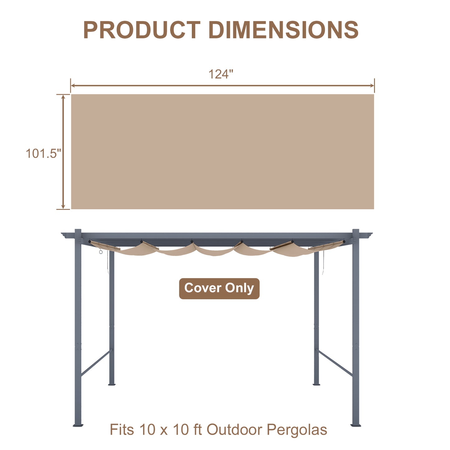 Pergola Replacement Canopy - Retractable Sun Shade Cover with Water-Resistant & UPF 50+ UV Blocking for Outdoor Patio Aoodor 