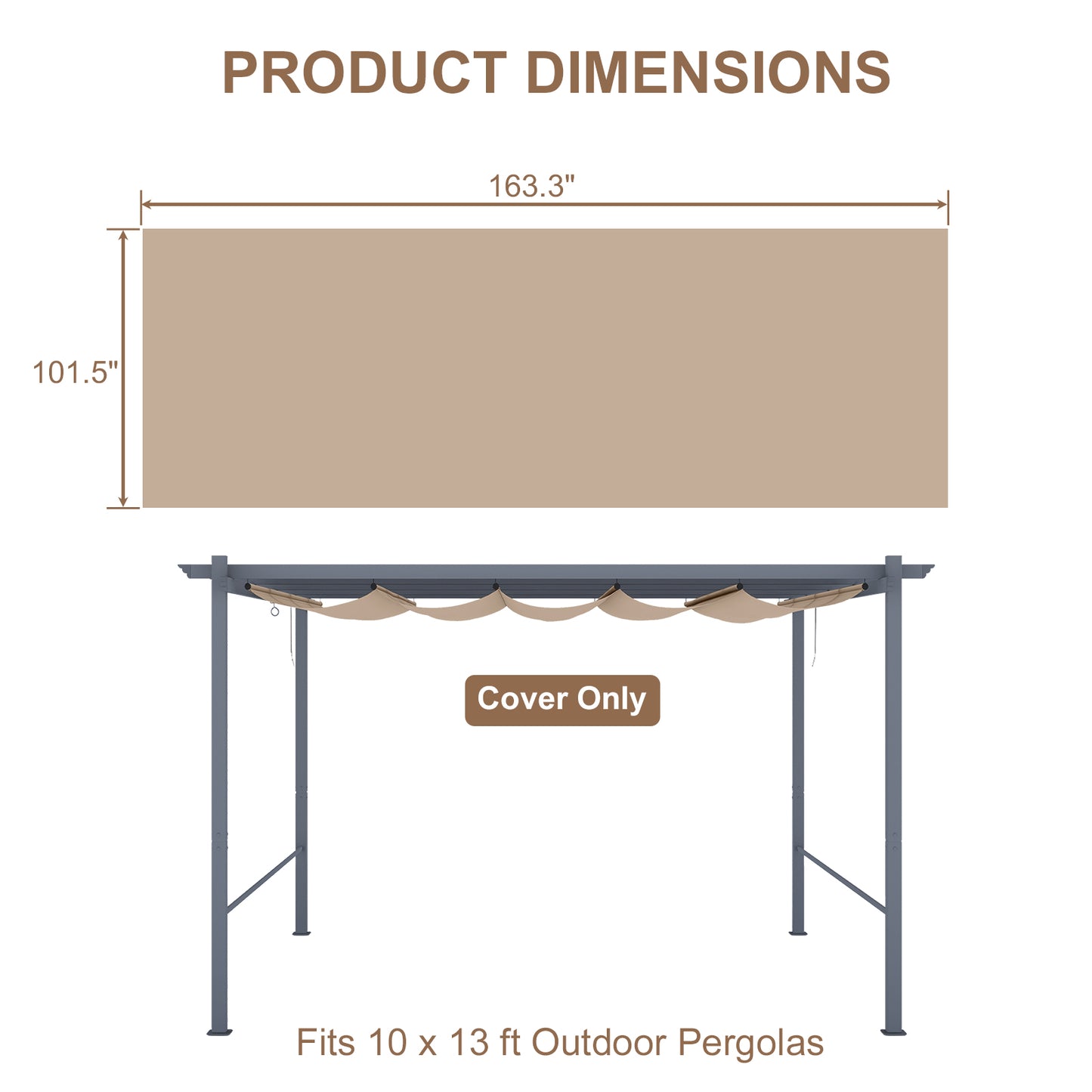 Pergola Replacement Canopy - Retractable Sun Shade Cover with Water-Resistant & UPF 50+ UV Blocking for Outdoor Patio Aoodor 
