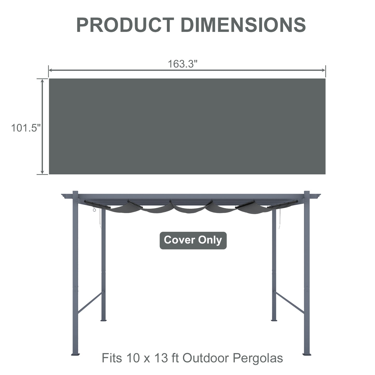 Pergola Replacement Canopy - Retractable Sun Shade Cover with Water-Resistant & UPF 50+ UV Blocking for Outdoor Patio Aoodor 