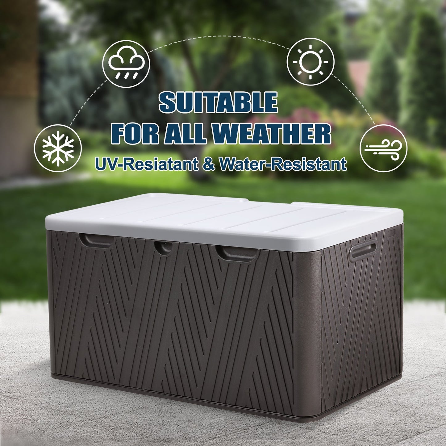 85 Gallon Deck Box, Outdoor Patio Bench Storage Box Weather-Resistant Lockable Aoodor 