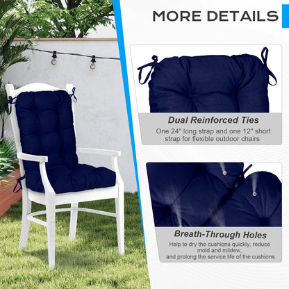 Outdoor Tufted High Back Cushions Patio Replacement Chair Cushion with Ties - Dark Blue