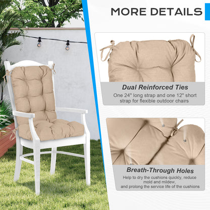 Tufted Outdoor High Back Cushions Patio Replacement Chair Cushion, Khaki