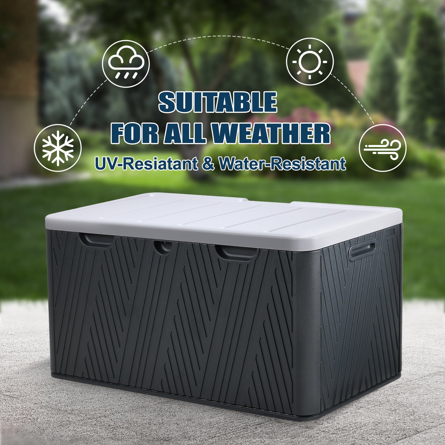 85 Gallon Deck Box, Outdoor Patio Bench Storage Box Weather-Resistant Lockable Aoodor 