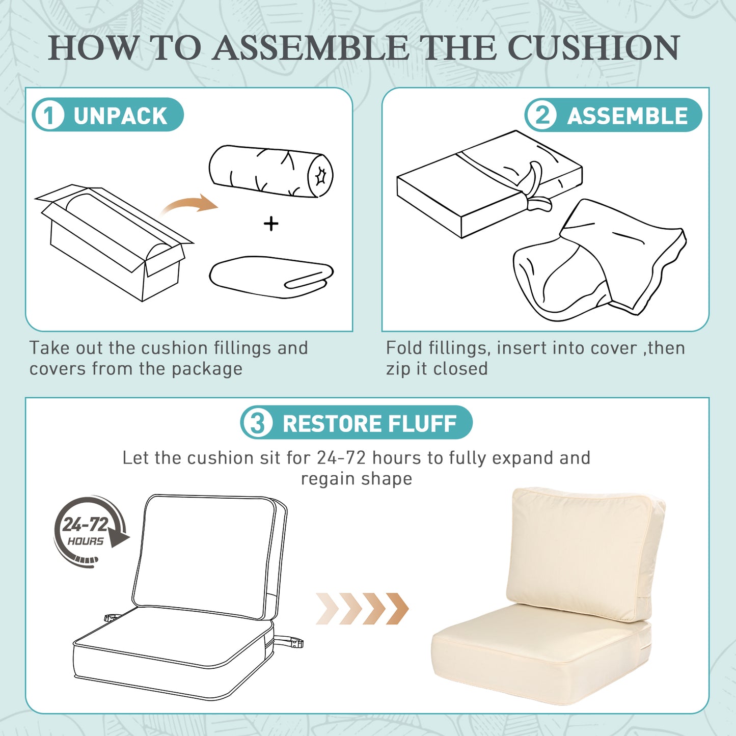 Premium Sunbrella Fabric Outdoor Patio Chair Cushions Set, Canvas Vellum