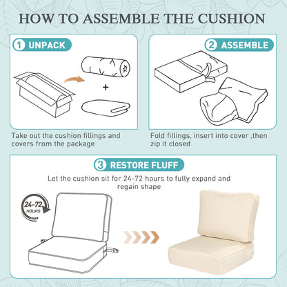 Premium Sunbrella Fabric Outdoor Patio Chair Cushions Set, Canvas Vellum
