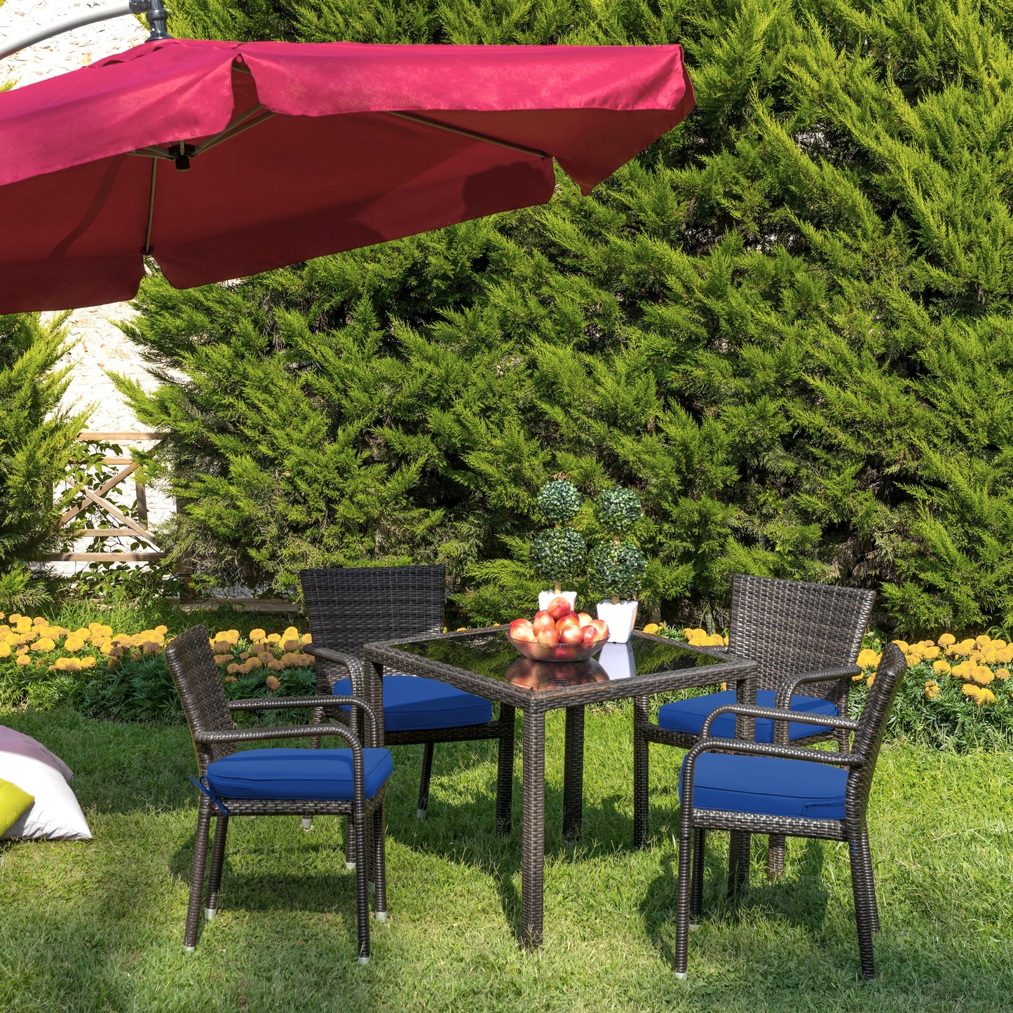Outdoor Chair Cushion, Patio Seat Pad, Removable Cover with Hidden Zipper, Ties - Navy Blue Aoodor 