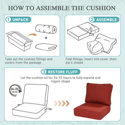 Premium Sunbrella Fabric Outdoor Patio Chair Cushions Set, Canvas Henna