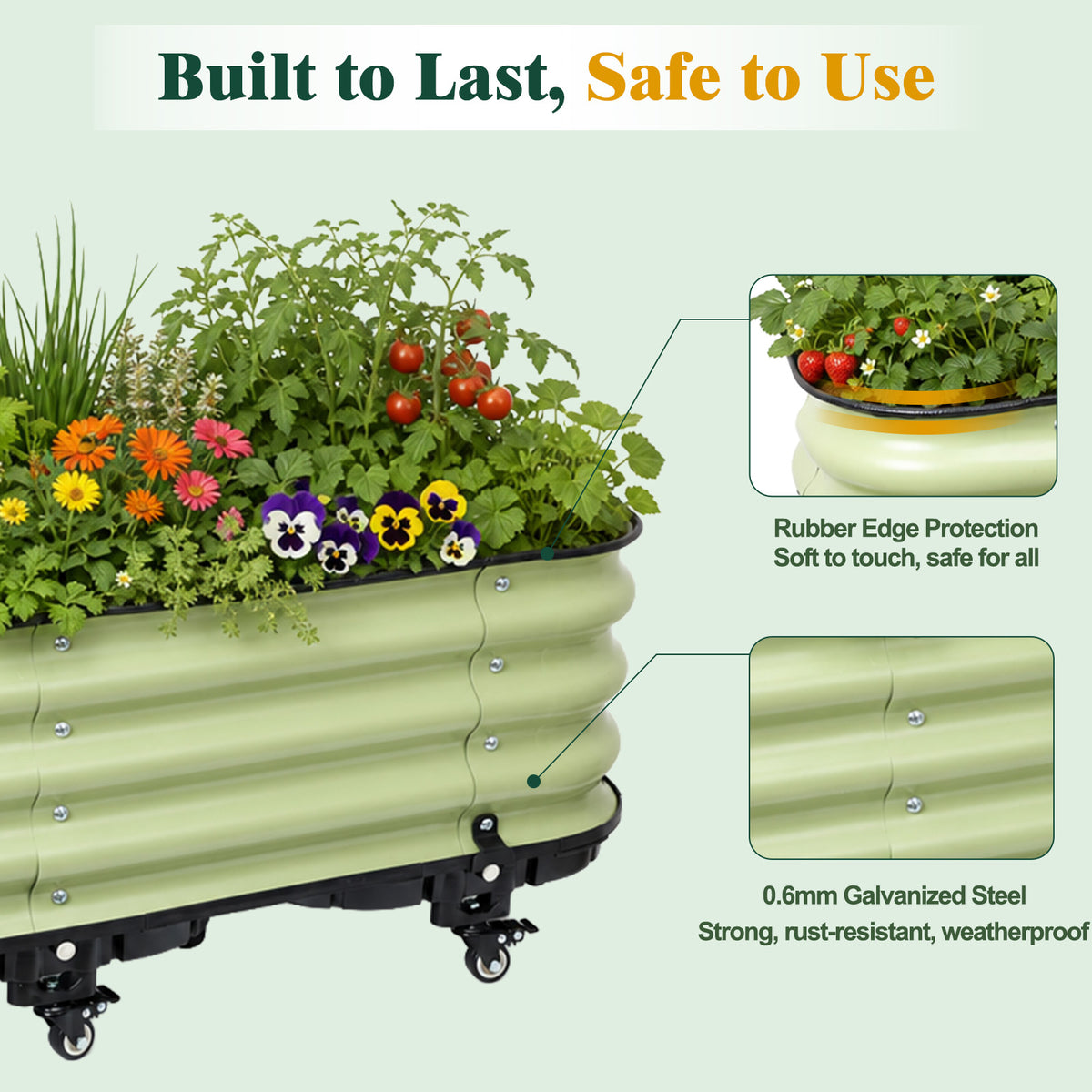 Rolling Raised Garden Bed, Self Watering Planter Box