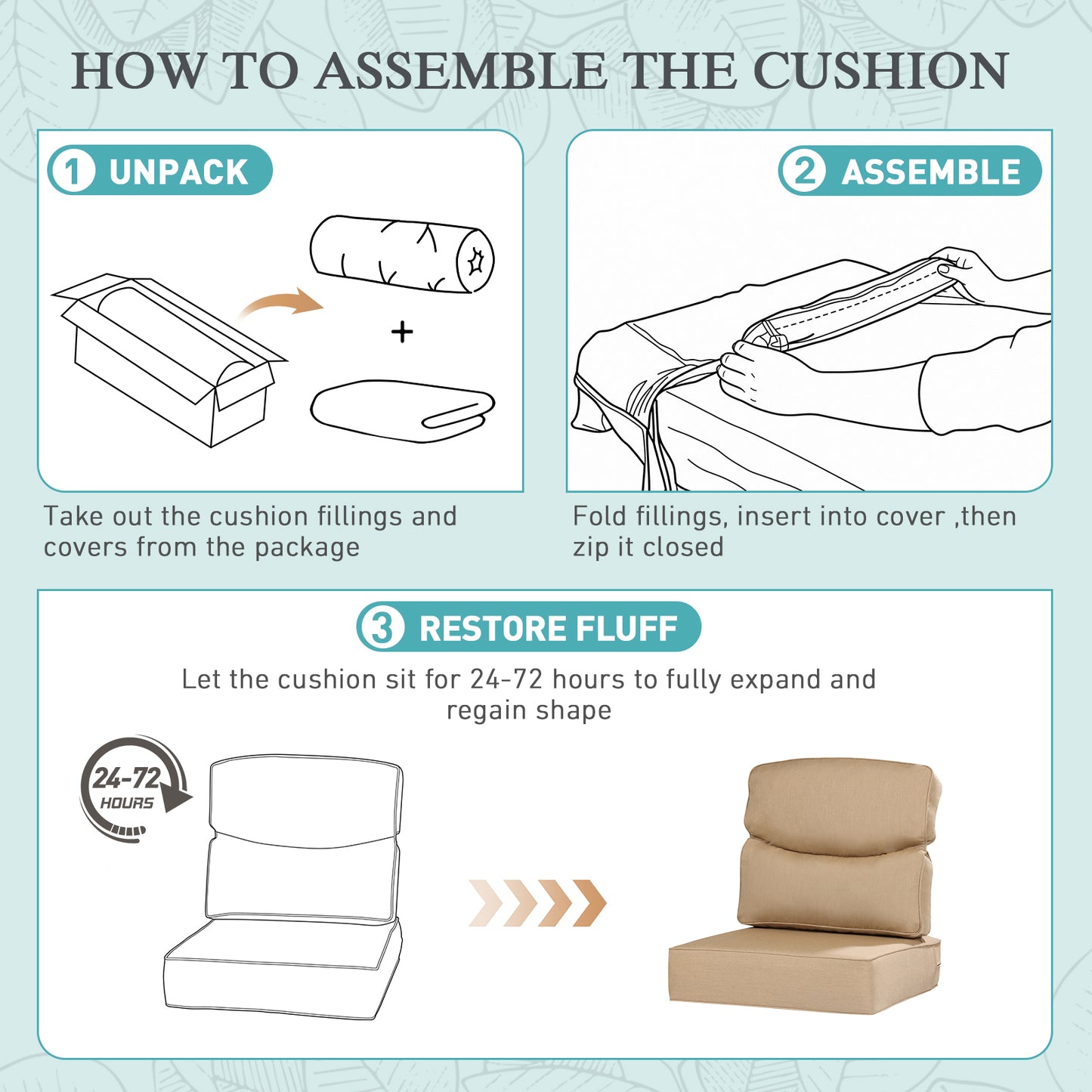 Smile Outdoor Chair Cushion Set, Sunbrella Fabric Deep Seating Cushions, Canvas Heather Beige