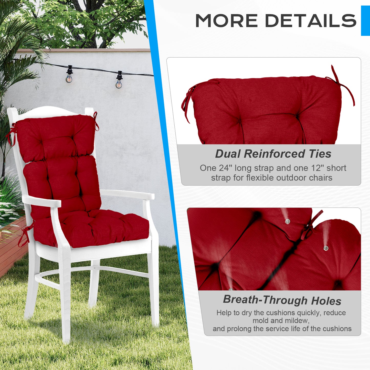 Tufted Outdoor High Back Chair Cushions Patio Replacement Cushion, Red