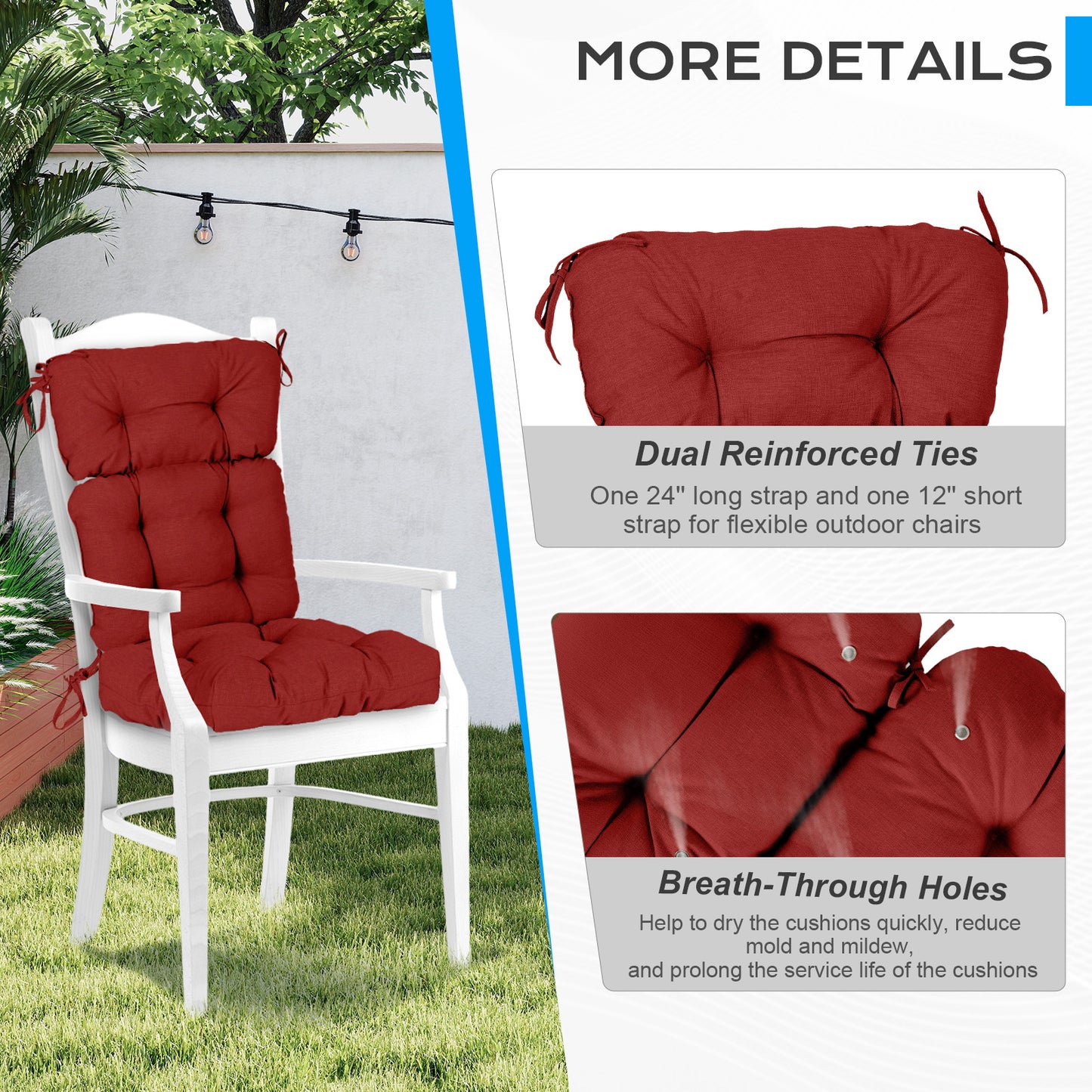 Tufted Outdoor High Back Chair Cushions Patio Rocking Pads for Furniture, Red