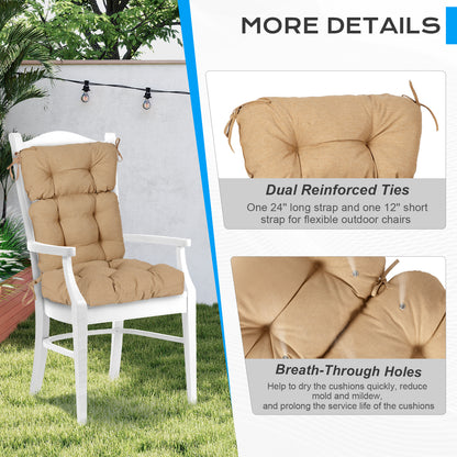 Outdoor Tufted High Back Cushions Patio Replacement Chair Cushion with Ties - Brown