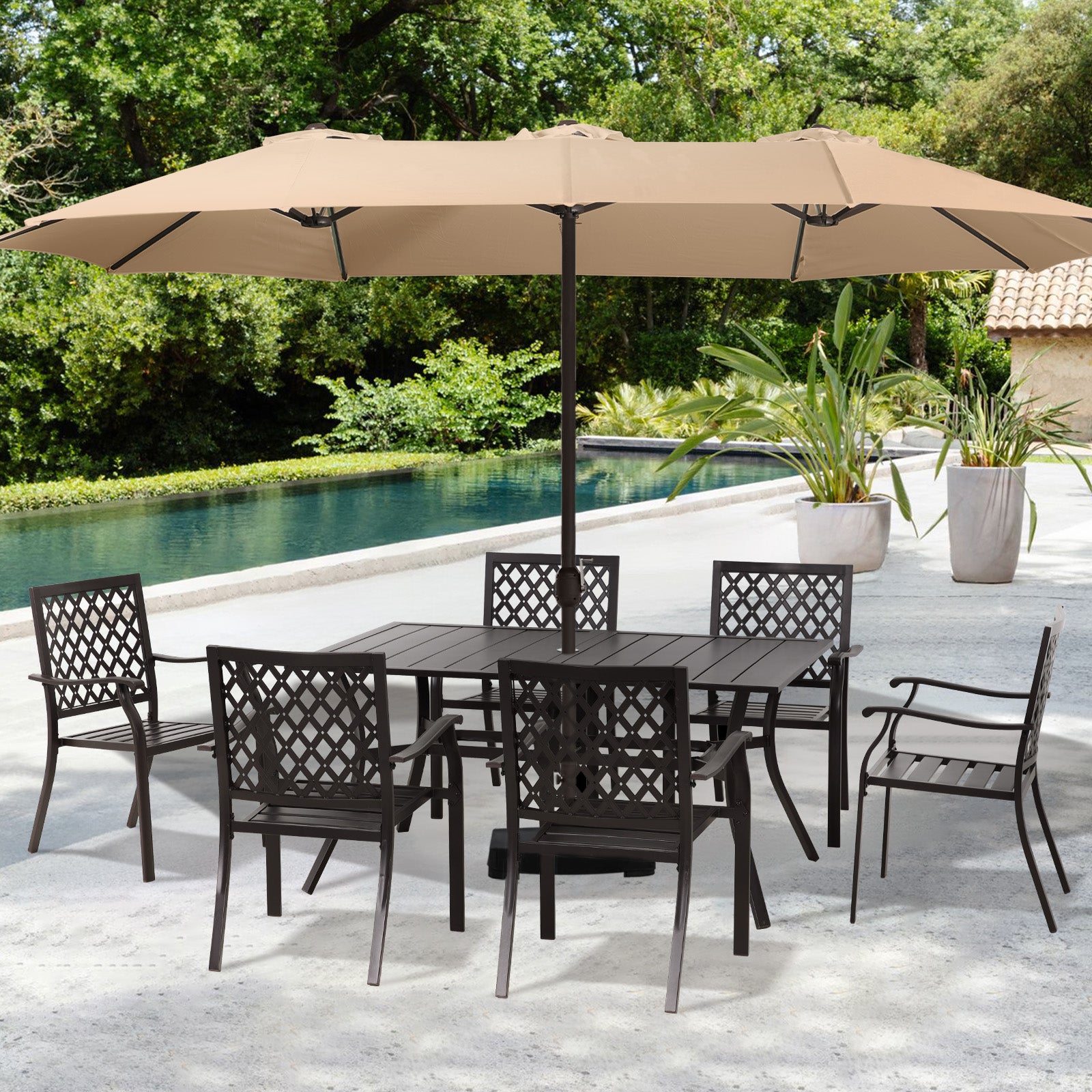 aluminum patio set with umbrella Aoodor Dining Table for 6 People, 59