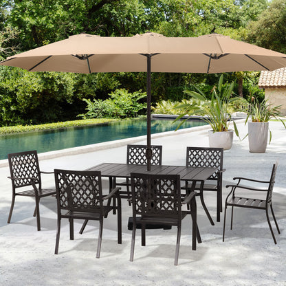 Patio Dining Table for 6, 59 inch Rectangular Metal Outdoor Patio Table with Umbrella Hole