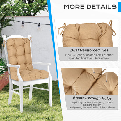 Outdoor Tufted High Back Cushions Patio Replacement Chair Cushion with Ties - Brown