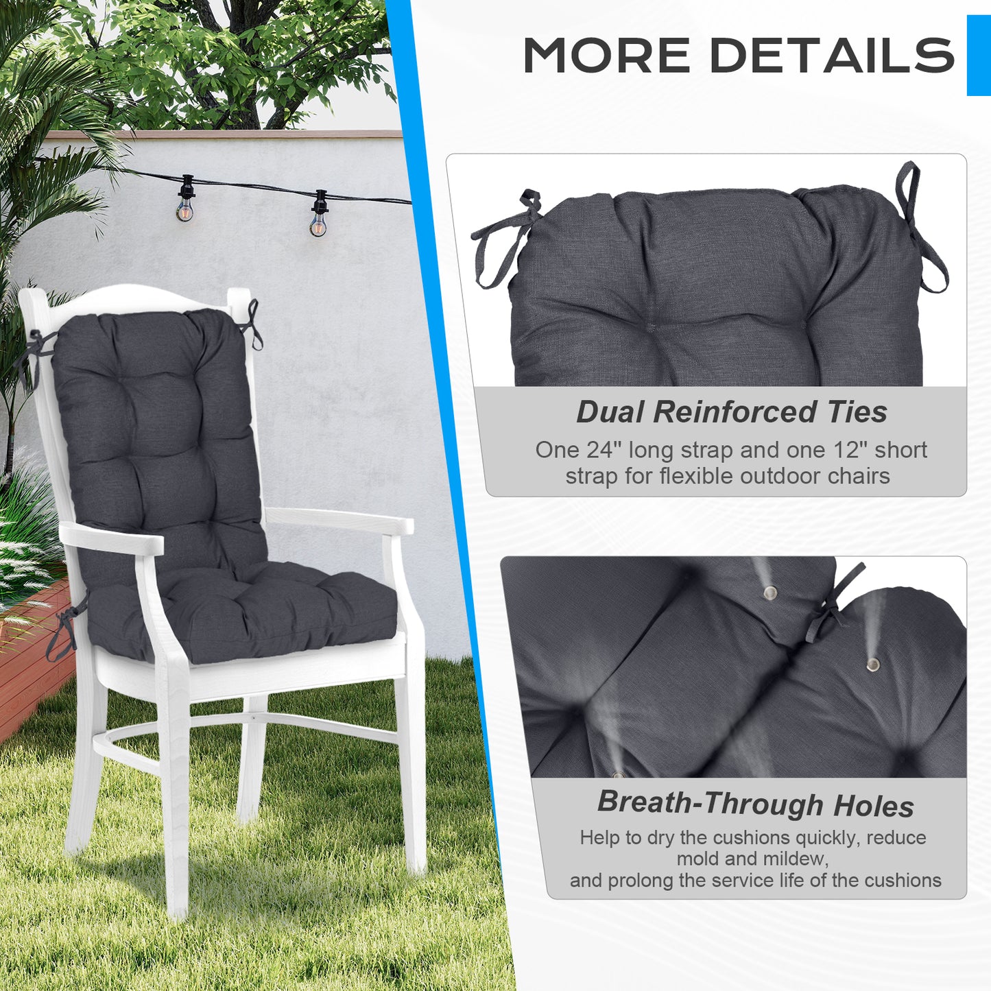 Tufted Outdoor High Back Chair Cushions Patio Replacement Cushion, Dark Gray