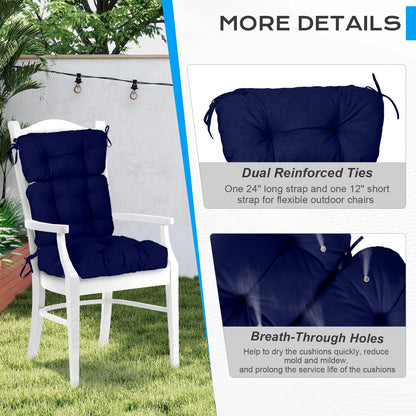 Outdoor Tufted High Back Cushions Patio Replacement Chair Cushion with Ties - Dark Blue