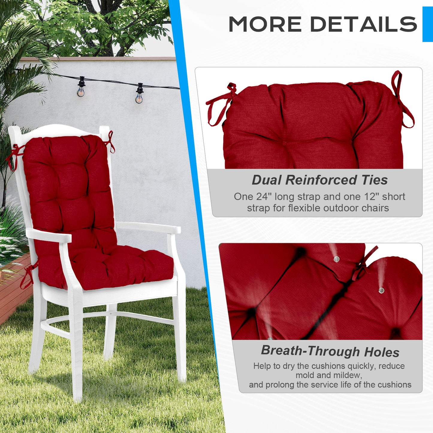 Tufted Outdoor High Back Chair Cushions Patio Replacement Cushion, Red