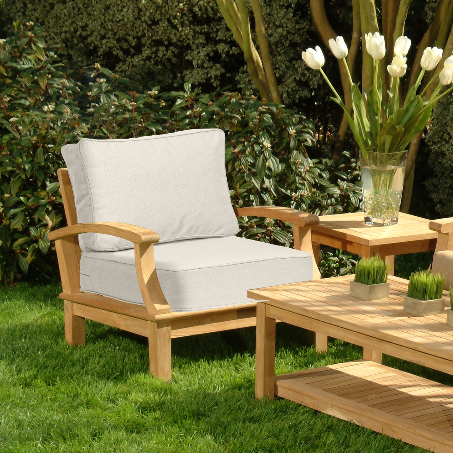 Premium Sunbrella Fabric Outdoor Patio Chair Cushions Set, Spectrum Eggshell - Aoodor 