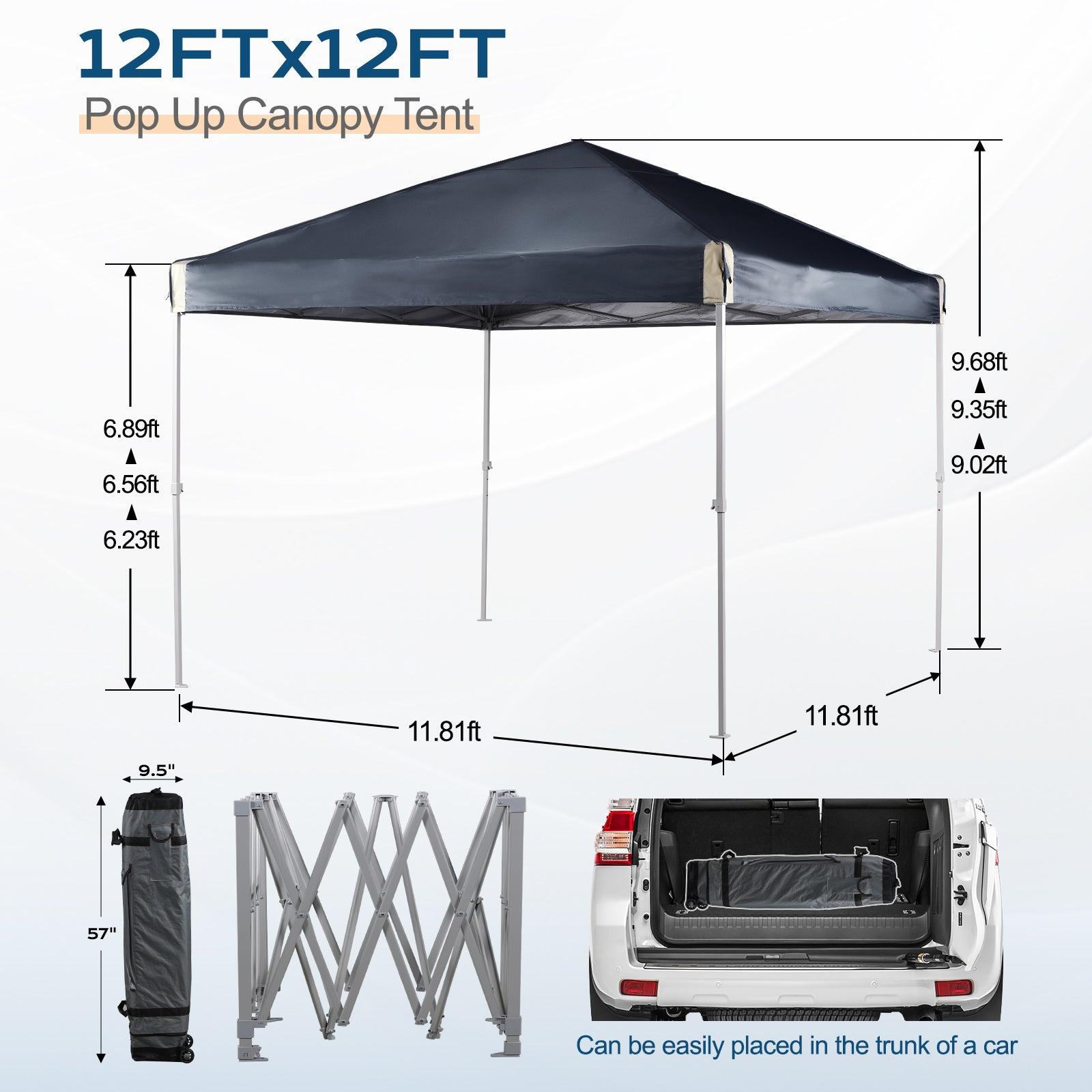 12 x 12 FT Pop Up Canopy Tent with Roller Bag, Instant Shade Canopy Black Aoodor