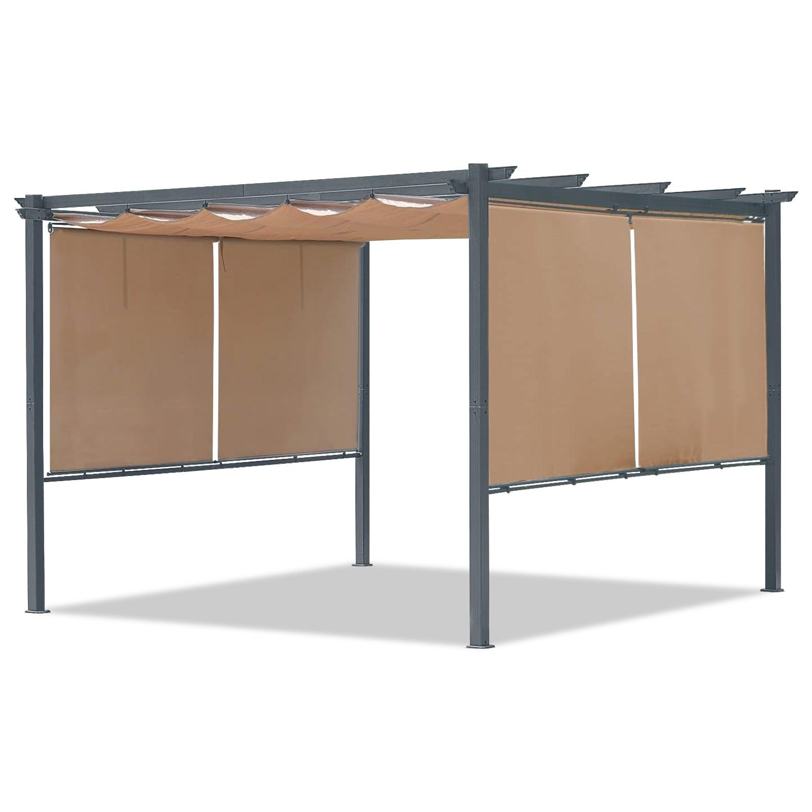 12x10 ft. Outdoor Pergola with Retractable Shade Canopy, Aluminum Frame, Roller Shade Curtain Brown Aoodor