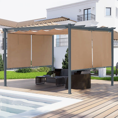 12x10 ft. Outdoor Pergola with Retractable Shade Canopy, Aluminum Frame, Roller Shade Curtain Brown Aoodor