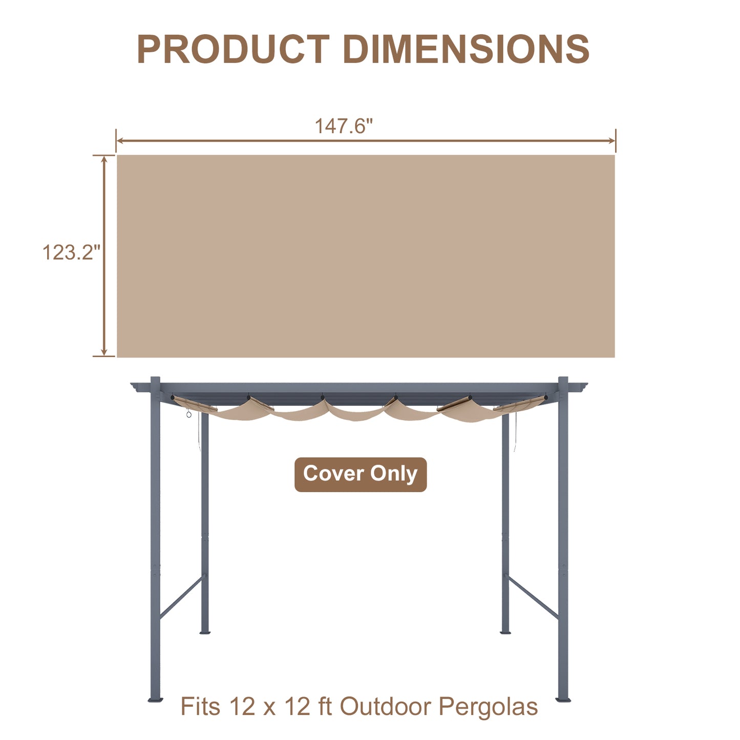 Pergola Replacement Canopy - Retractable Sun Shade Cover with Water-Resistant & UPF 50+ UV Blocking for Outdoor Patio Aoodor 