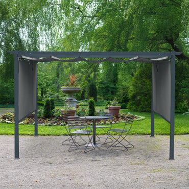 13 x 10 FT Outdoor Pergola with Retractable Shade Canopy, Aluminum Frame,Roller Shade Curtain Aoodor Gray
