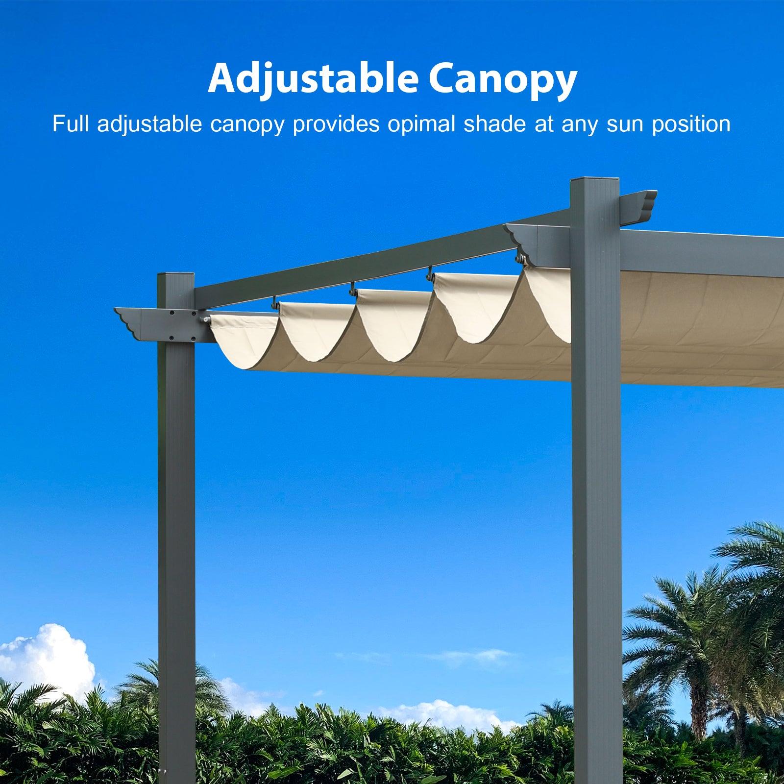 13 x 10 FT Outdoor Pergola with Retractable Shade Canopy, Aluminum Frame,Roller Shade Curtain Aoodor Brown Aoodor 