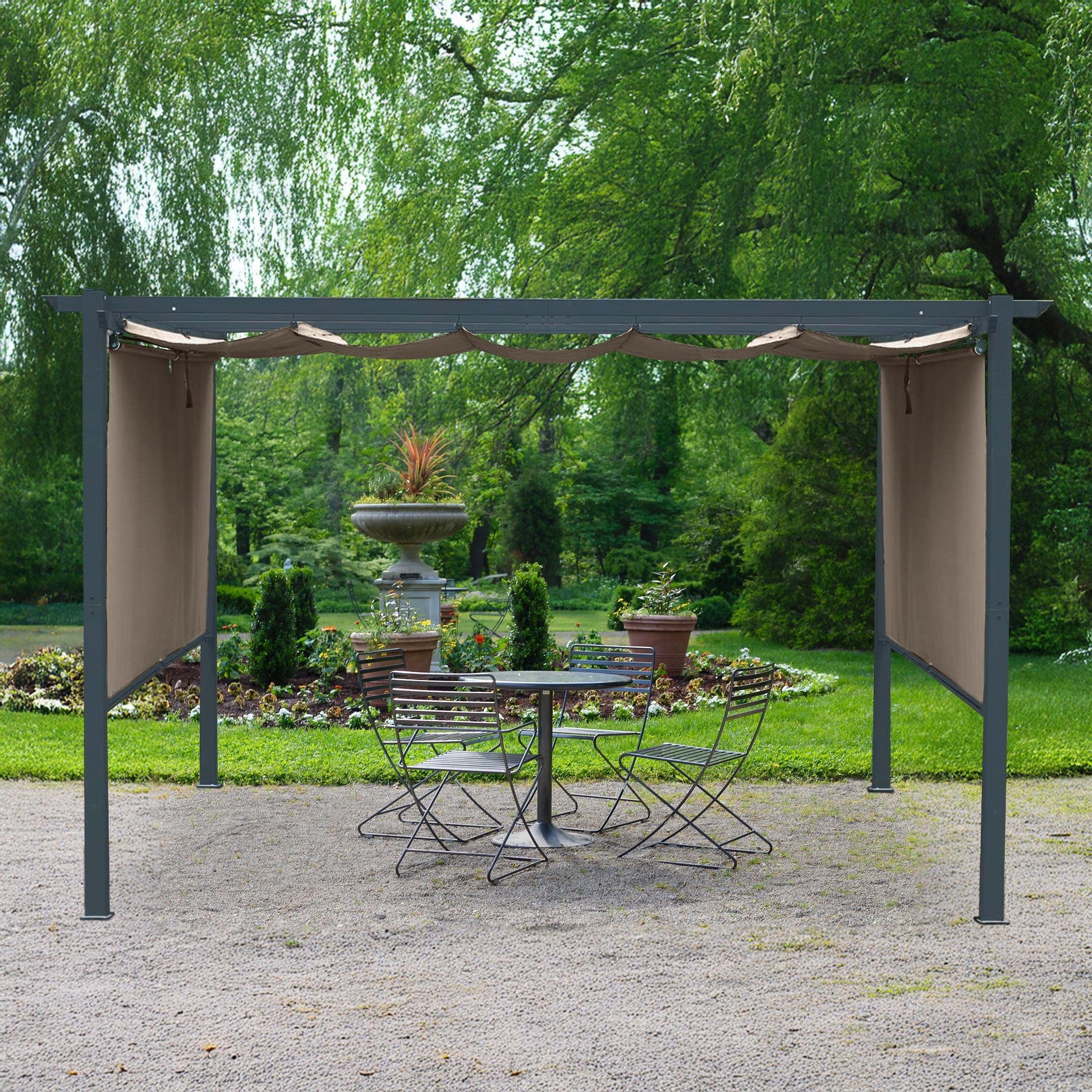 13 x 10 FT Outdoor Pergola with Retractable Shade Canopy, Aluminum Frame,Roller Shade Curtain Aoodor Brown Aoodor 