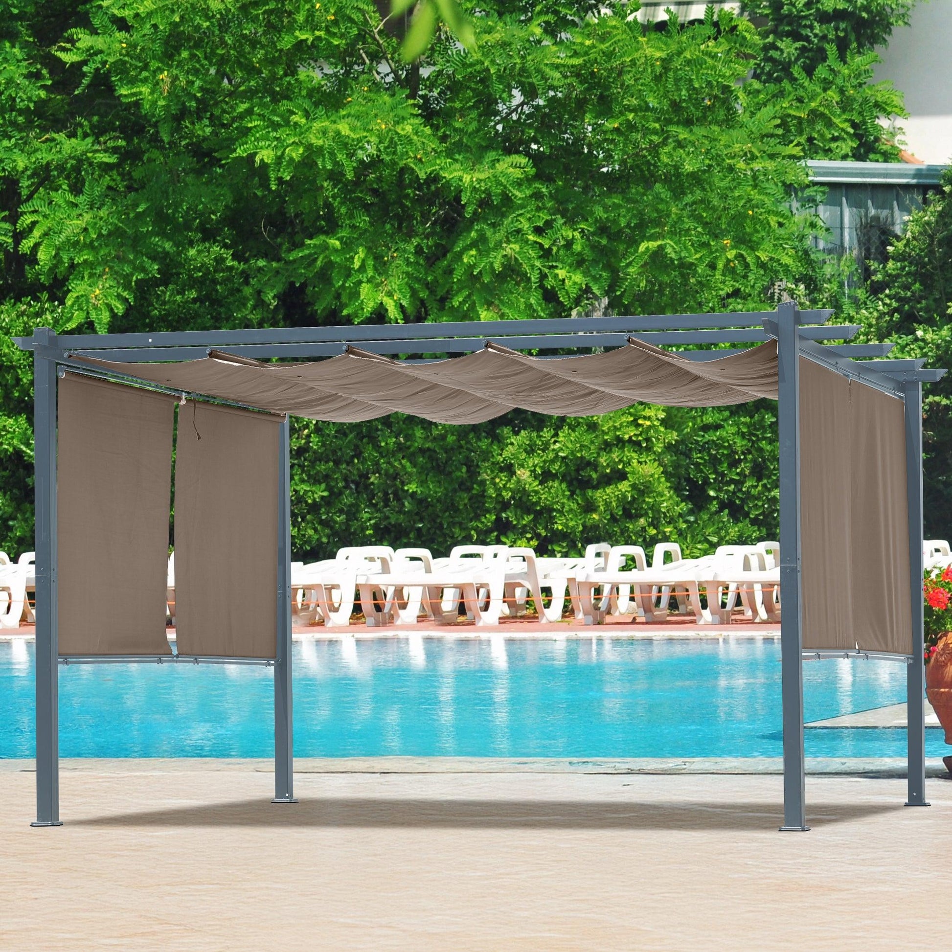 13 x 10 FT Outdoor Pergola with Retractable Shade Canopy, Aluminum Frame,Roller Shade Curtain Aoodor Brown Aoodor 