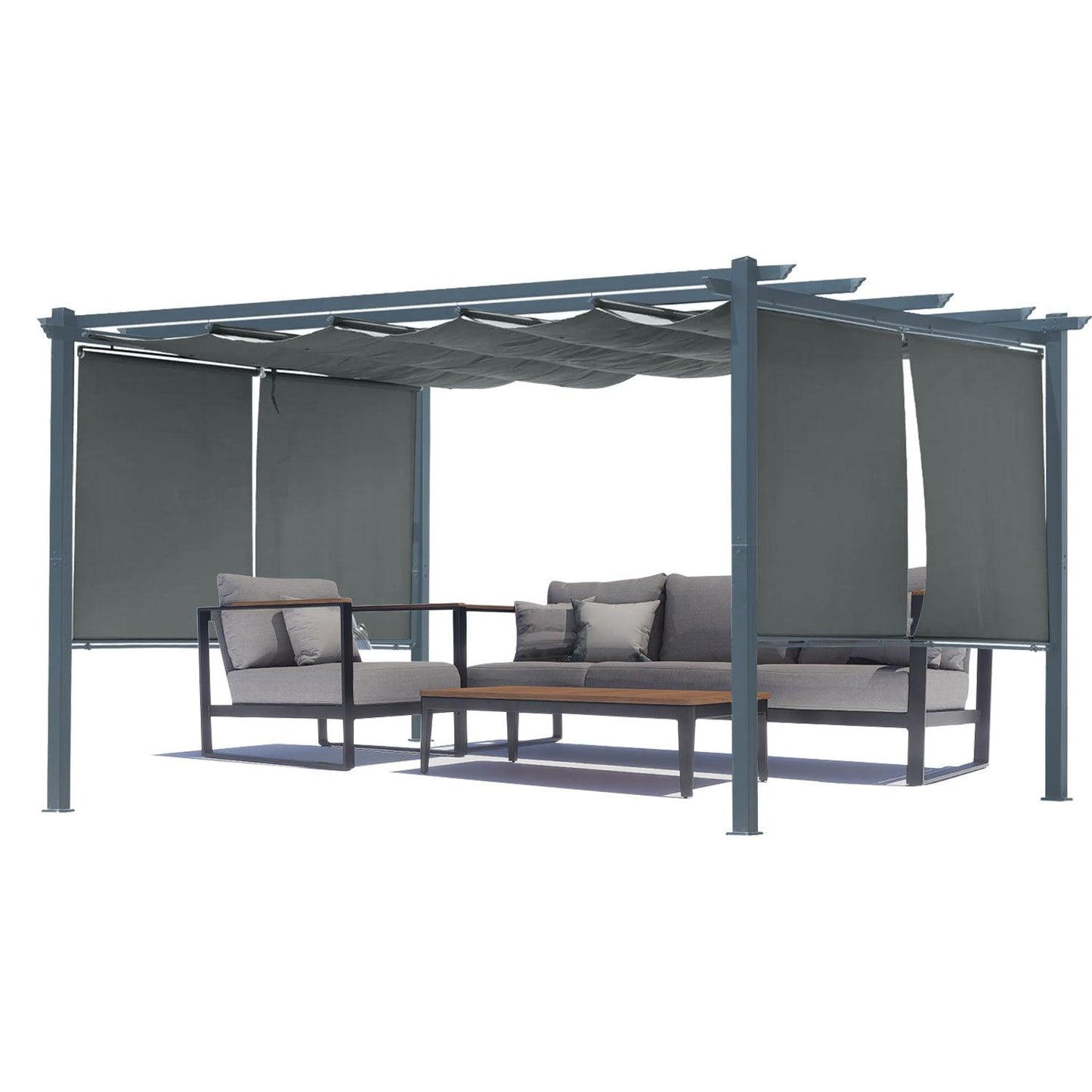13 x 10 FT Outdoor Pergola with Retractable Shade Canopy, Aluminum Frame,Roller Shade Curtain Aoodor Gray Aoodor 