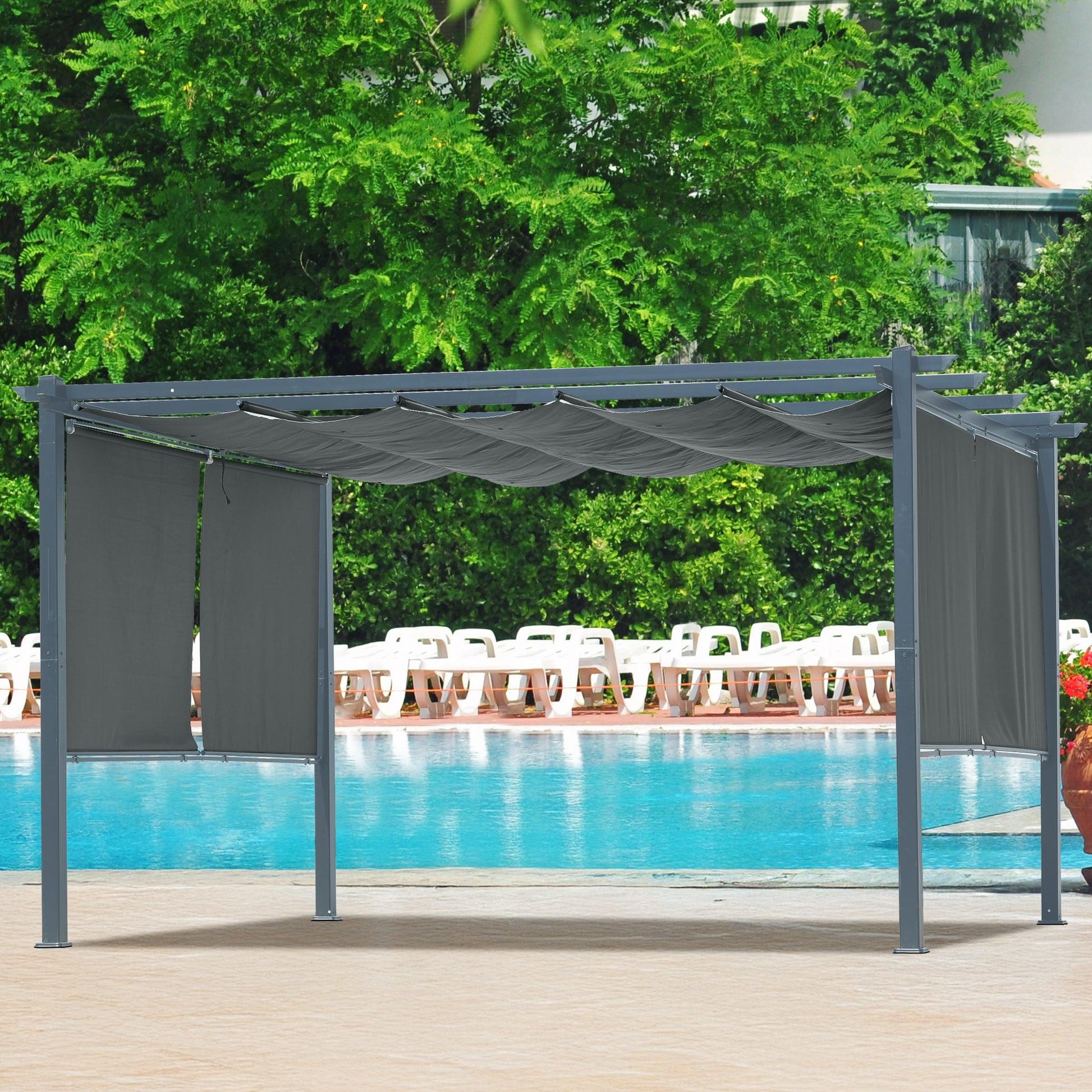 13 x 10 FT Outdoor Pergola with Retractable Shade Canopy, Aluminum Frame,Roller Shade Curtain Aoodor Gray Aoodor 