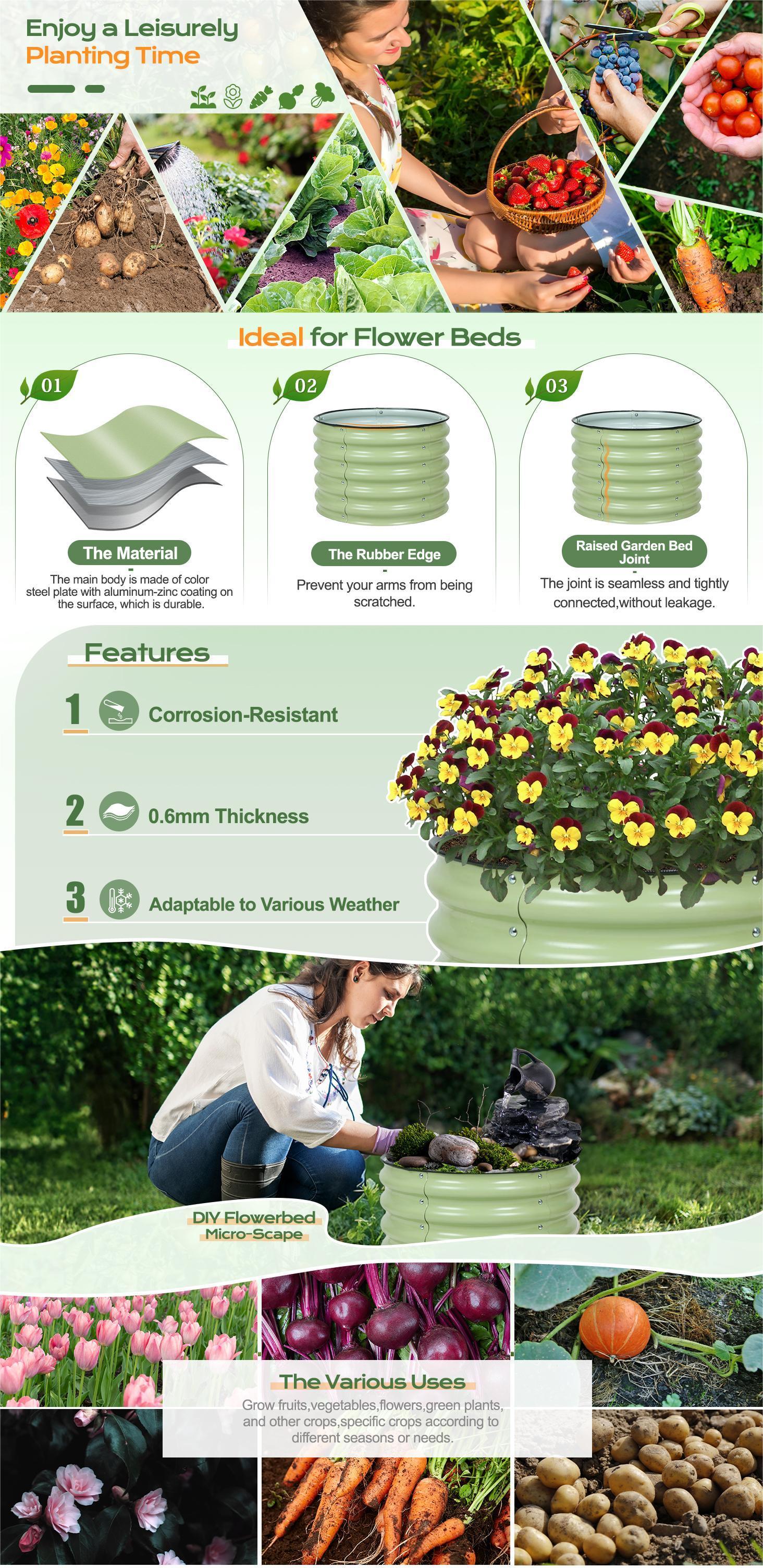 16.7'' Tall Aluzinc Metal Raised Garden Bed 24'' Round - Outdoor Garden Planter Box Aoodor