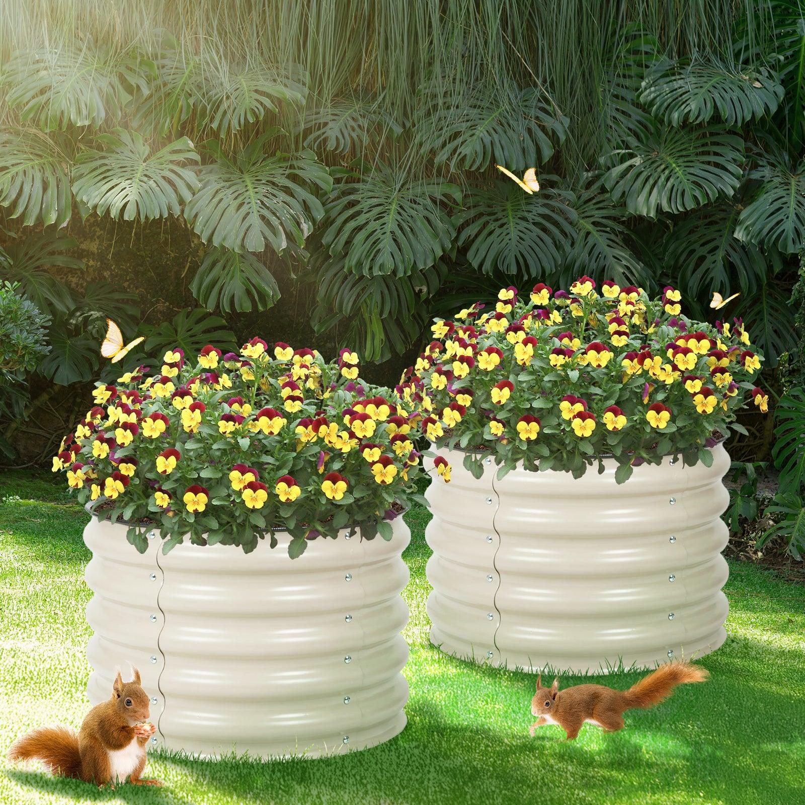 16.7'' Tall Aluzinc Metal Raised Garden Bed 24'' Round - Outdoor Garden Planter Box Aoodor