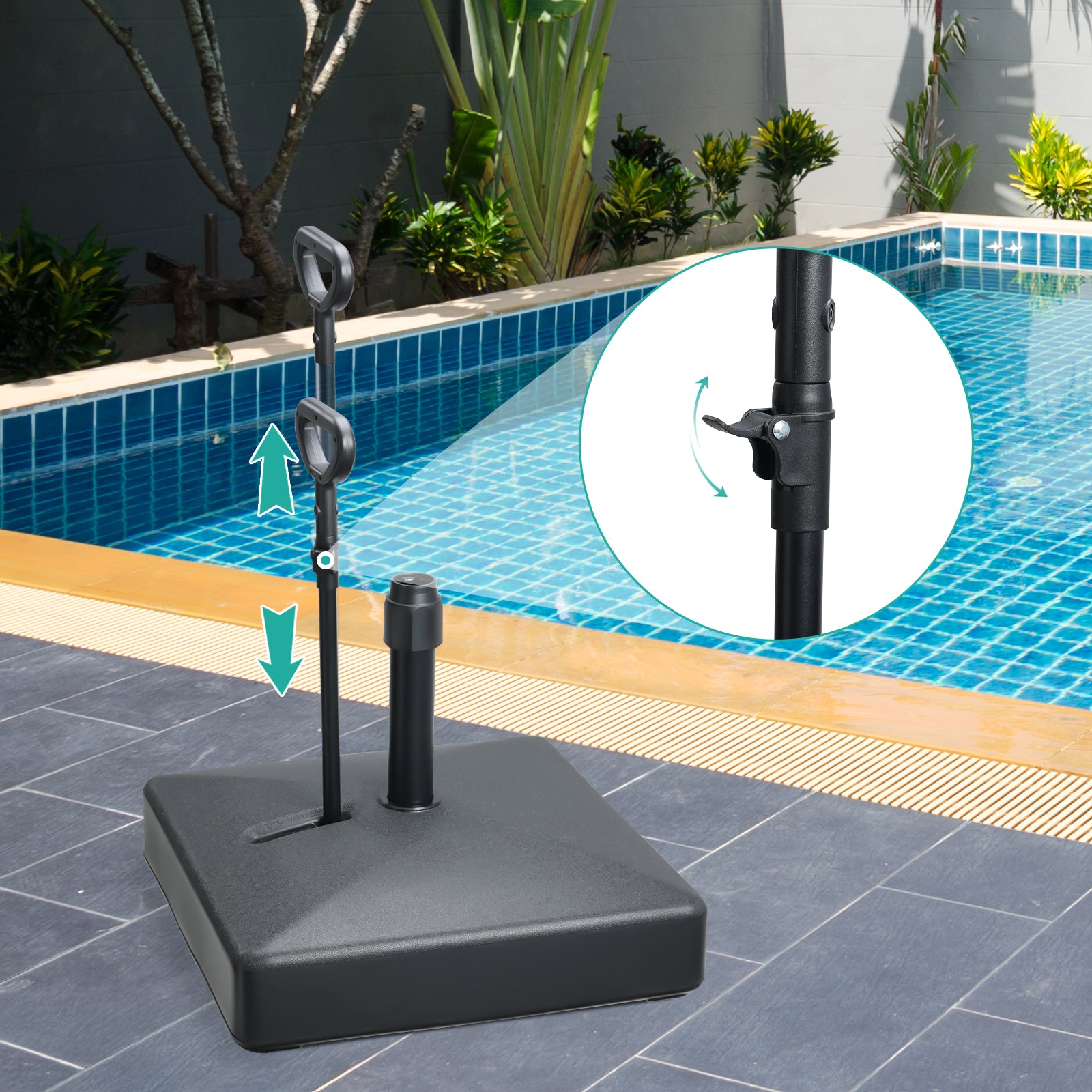 adjustable patio umbrella with stand Aoodor Patio Umbrella Base with Wheels and Pull Rod