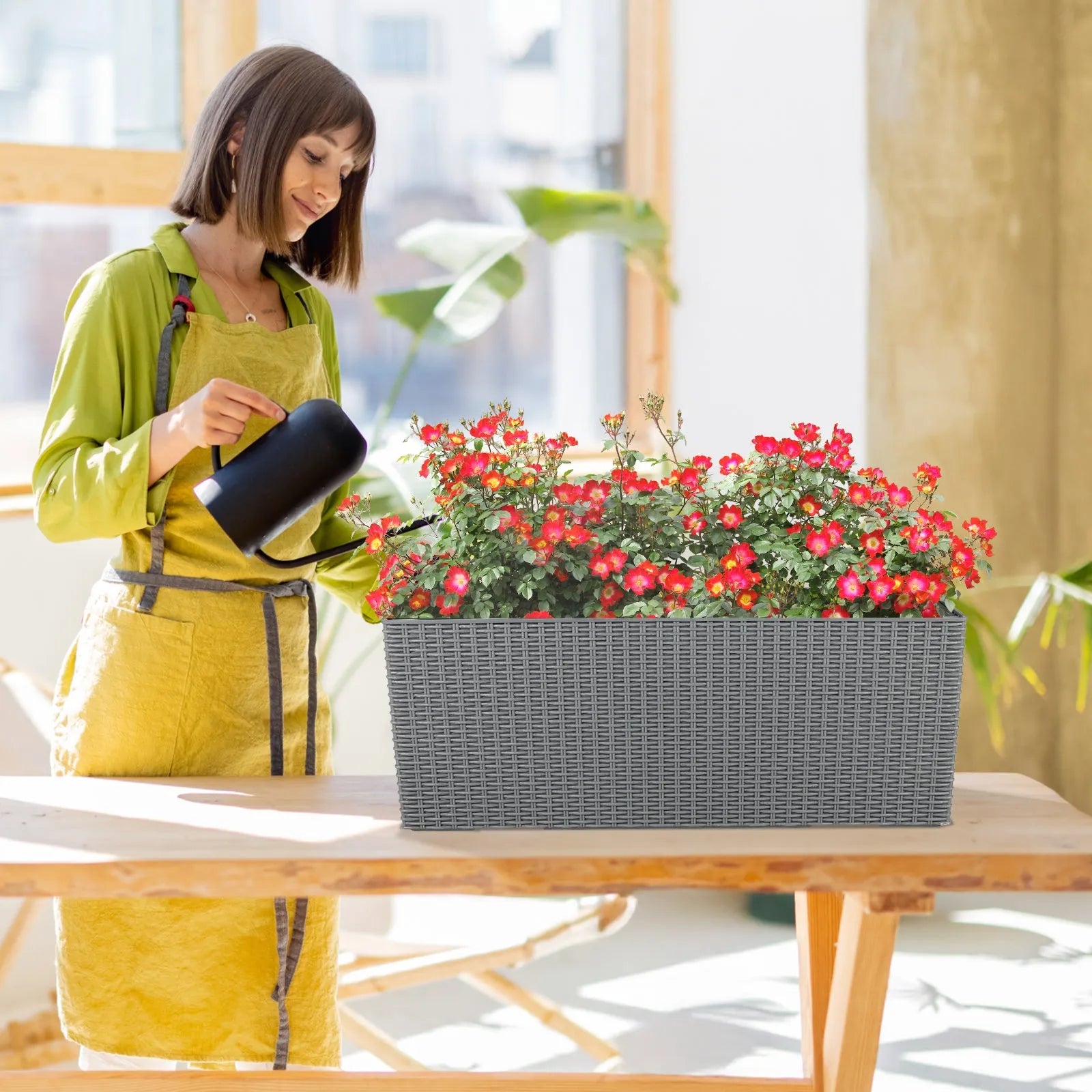 19.5 inch Window Planter Box, Wall Mount/Railing Self-Watering Planter with Adjustable Bracket - Set of 4 Gray Aoodor