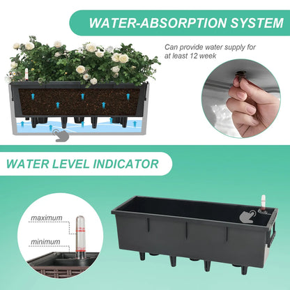 19.5 inch Window Planter Box, Wall Mount/Railing Self-Watering Planter with Adjustable Bracket - Set of 4 Coffee Water level indicator Aoodor