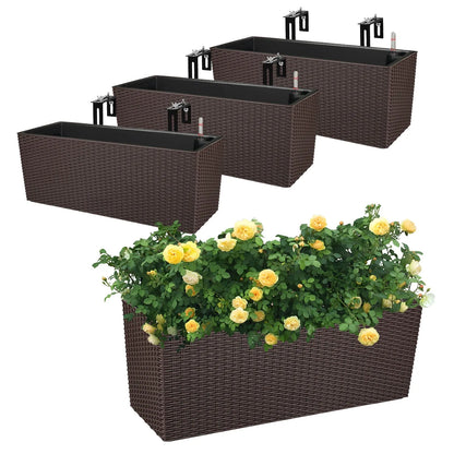 19.5 inch Window Planter Box, Wall Mount/Railing Self-Watering Planter with Adjustable Bracket - Set of 4 Coffee Aoodor