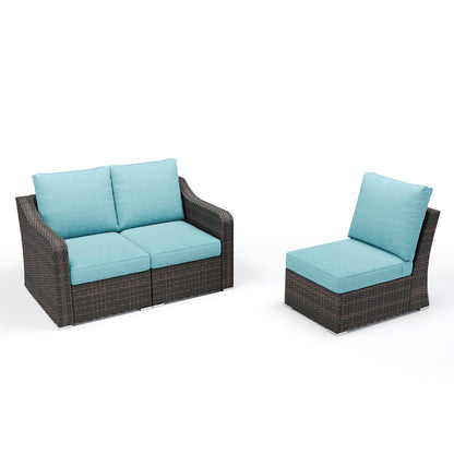 3-Piece Patio Furniture Set, Wicker Outdoor Sectional Sofa Set with Turquoise Cushions