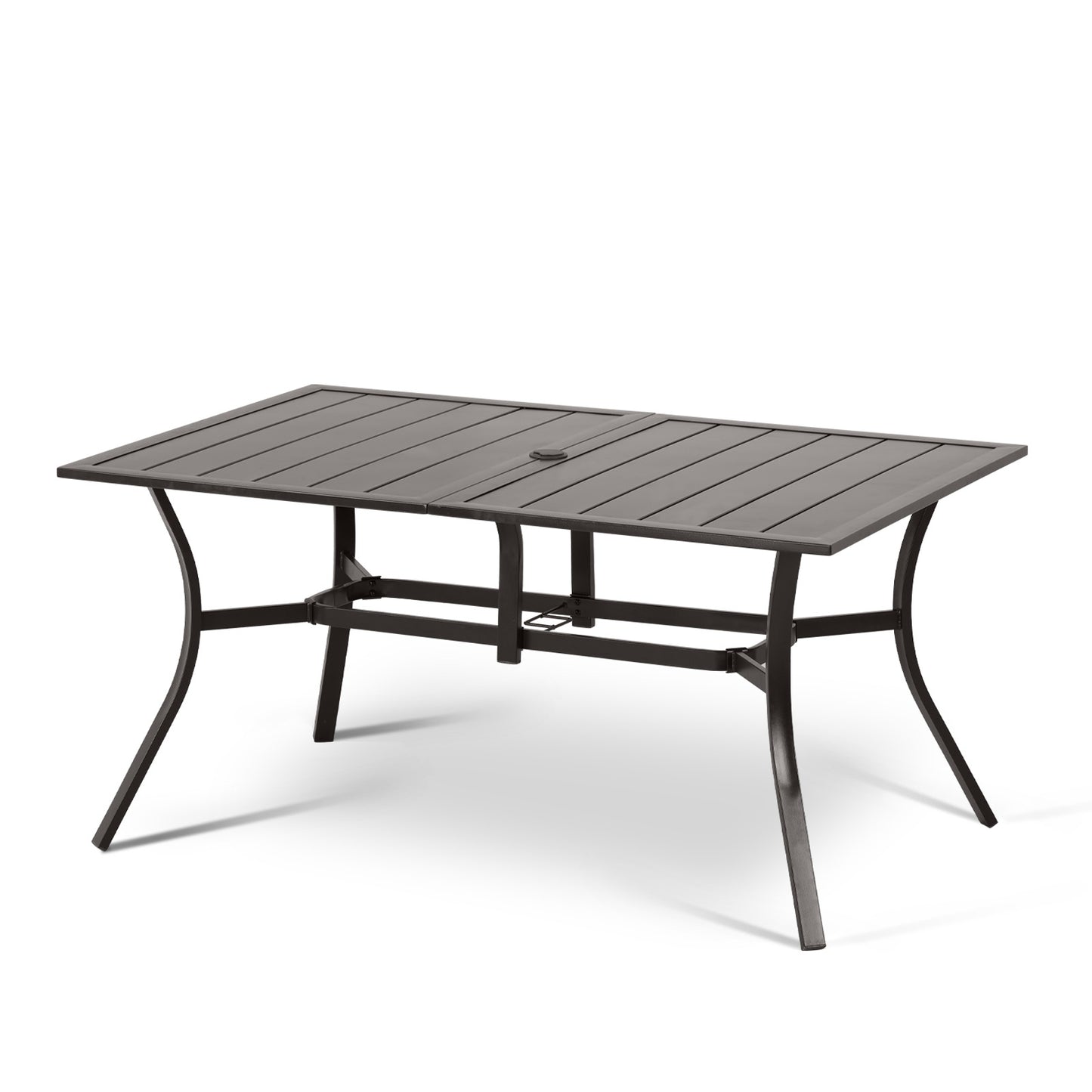 59x38 inch Patio Dining Table for 6 People, Metal Outdoor Table with Adjustable Umbrella Hole