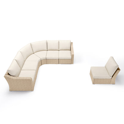 7 Piece L-shaped Patio Furniture Set with Beige Cushions - Modern Outdoor Retreat