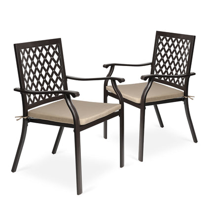 2-Piece Set Outdoor Patio Metal Dining Chairs with Seat Cushions