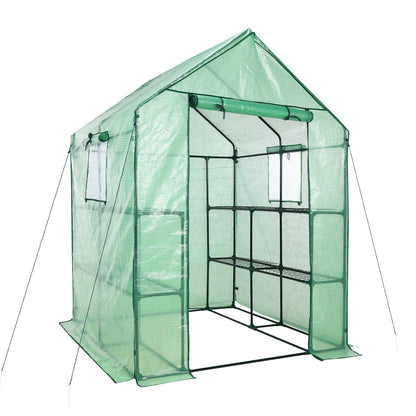 Walk-in Greenhouse with 8 Shelves, Outdoor Garden Plant House with PE Cover