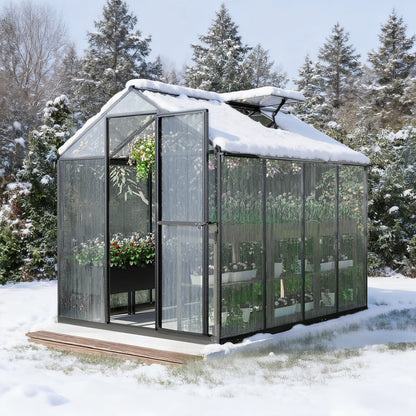 6x8/6x10 ft. Walk-in Polycarbonate Greenhouse with Roof Vent and Door lock