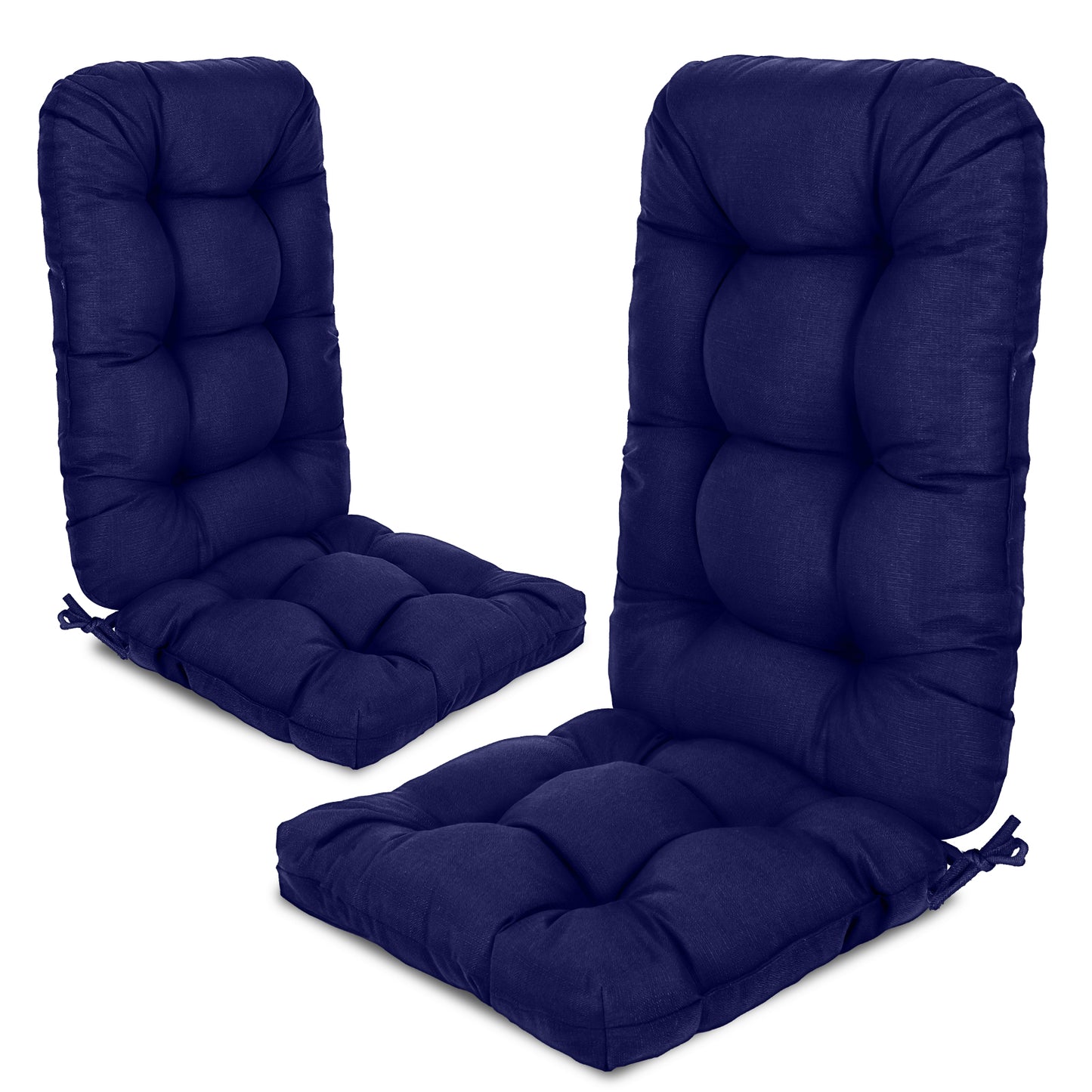 Outdoor High Back Tufted Adirondack Chair Cushion, Patio Rocking Chair Cushions with Ties, Set of 2, Dark Blue Aoodor 