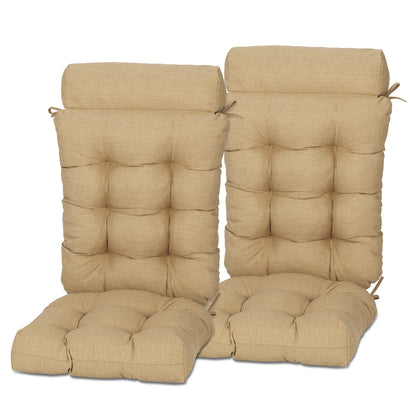 Tufted Outdoor High Back Rocking Chair Cushion Set of 2, Brown